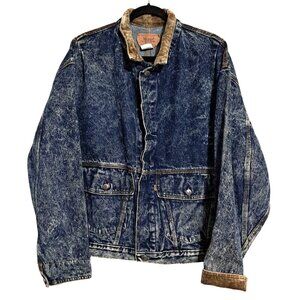 Vintage 80s Levi's Acid Wash Denim Trucker Jacket Sz L Corduroy Collar Cuffs Cin